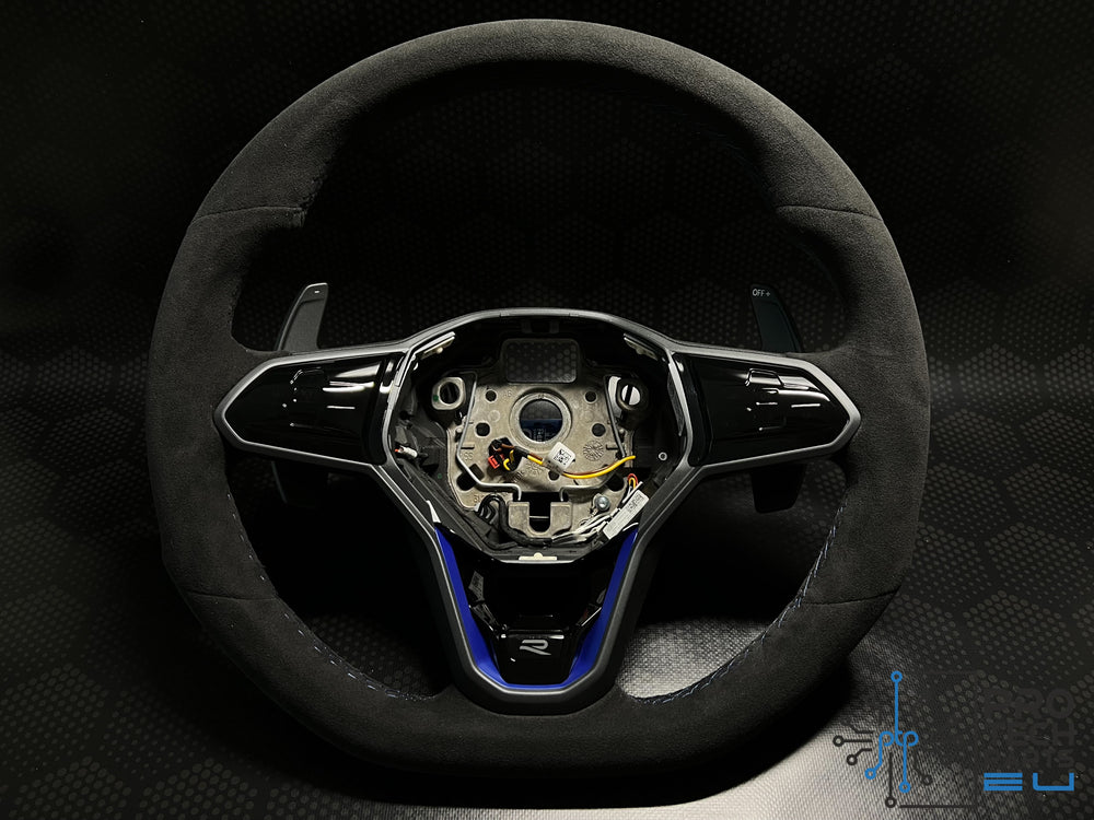 a black steering wheel