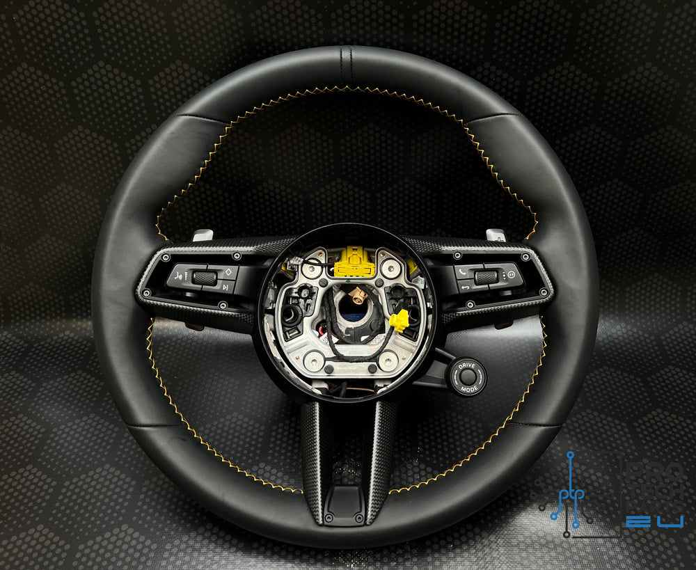 Porsche Steering wheel black leather yellow stitches GT3 GT GTS 992 turbo S carrera