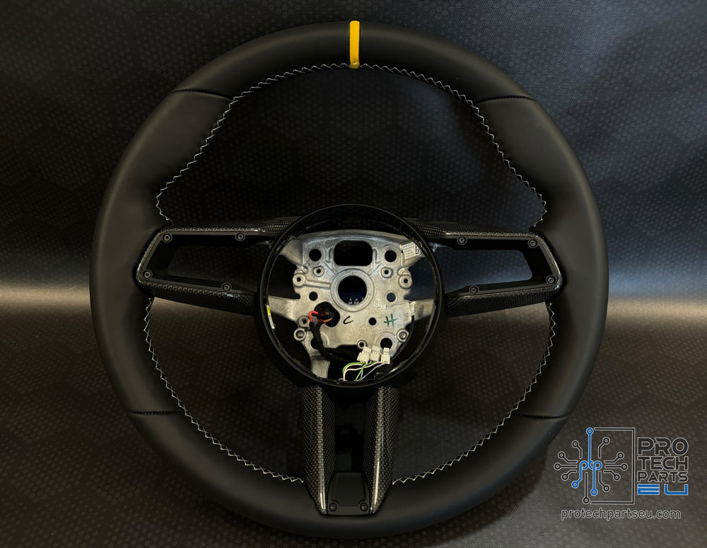 Porsche Steering wheel leather turbo gt cayenne GT3RS GT3 GTS GT 992 turbo S leather yellow and arctic silver stiches