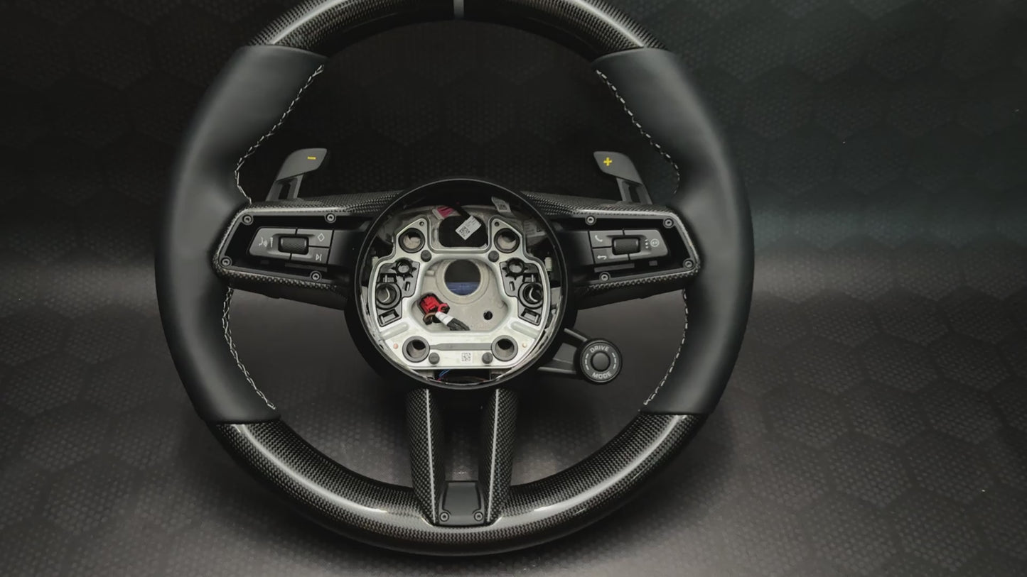 
                  
                    Carregar e reproduzir vídeo no visualizador da galeria, Porsche Custom Carbon fiber Steering wheel GT3RS GT3 GTS GT 992 turbo carrera BUILD TO ORDER
                  
                