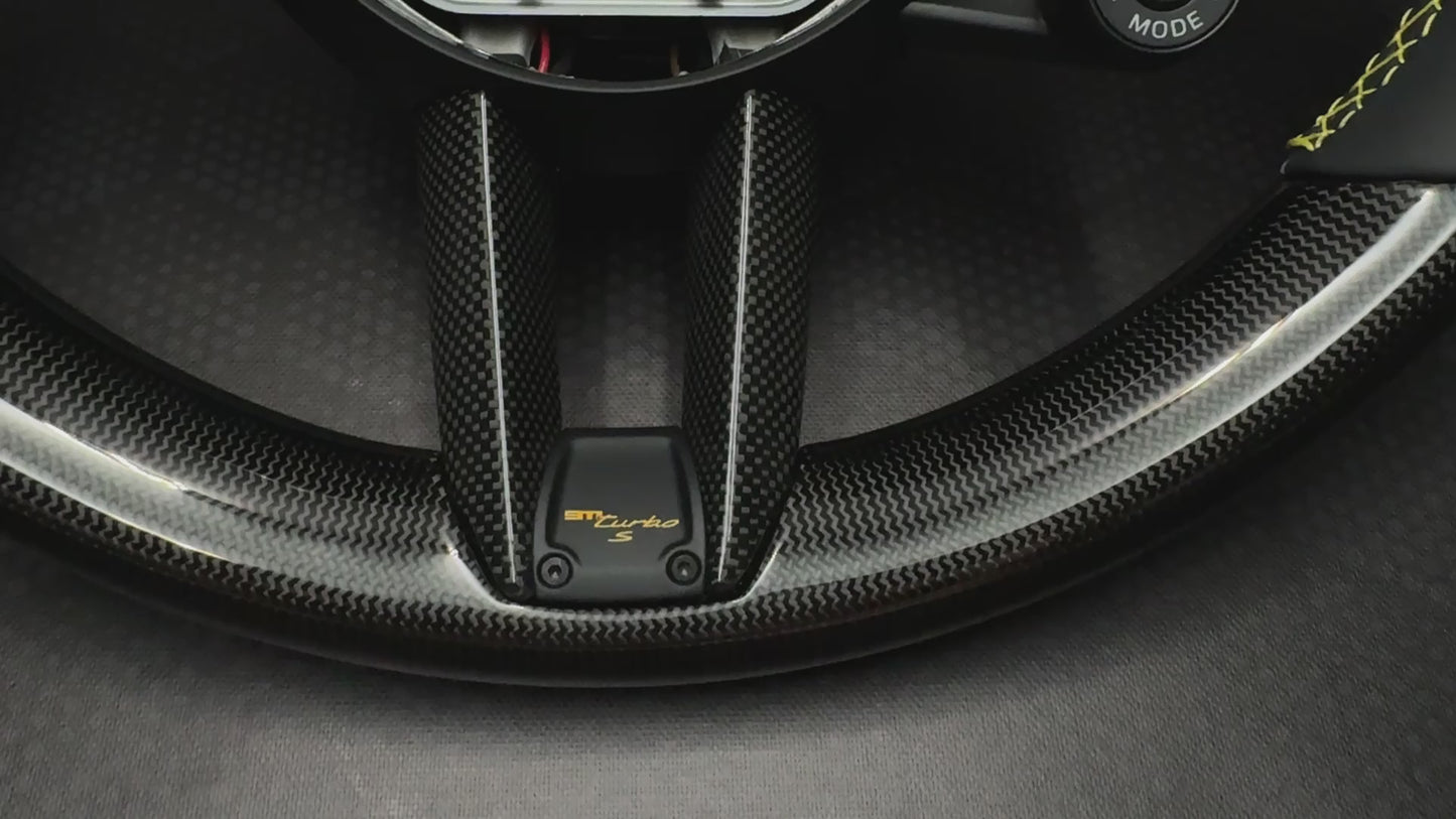 
                  
                    Carica e riproduci il video nel visualizzatore della galleria, Porsche Custom Carbon fiber Steering wheel GT3RS GT3 GTS GT 992 turbo carrera BUILD TO ORDER
                  
                