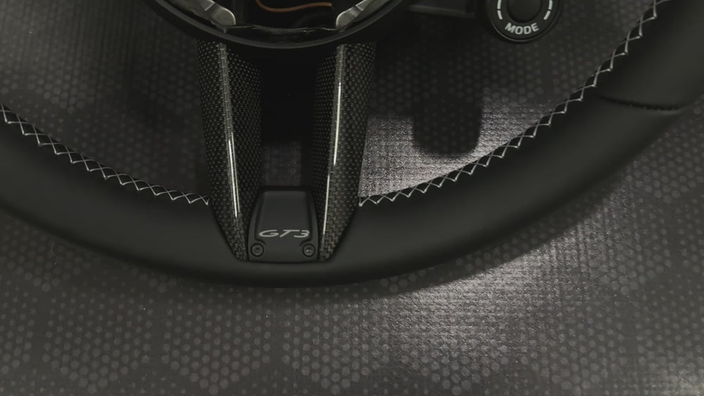 
                  
                    Charger et lire la vidéo dans la visionneuse de la galerie, Porsche Steering wheel race-tex GT3 992 911 Grey SIlver GT customised weissach
                  
                